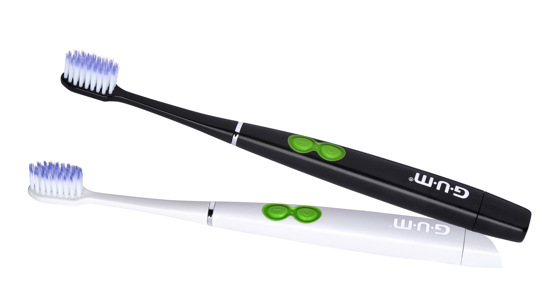 produktbild på en vit och en svart tandborste gum sonic